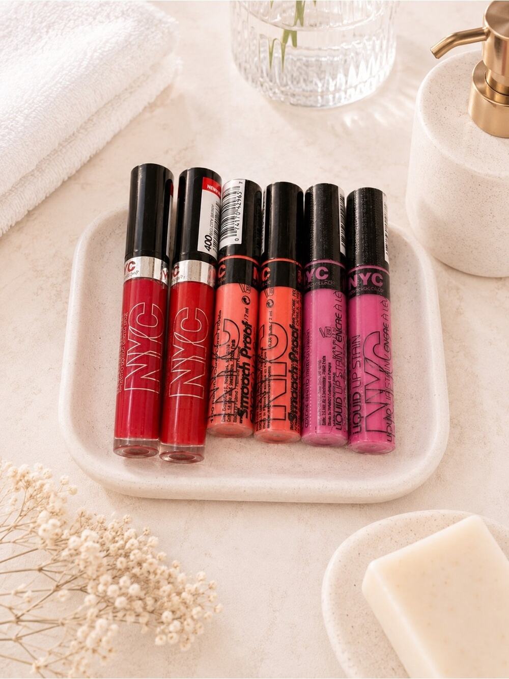 6 NYC Liquid Lipstick lip stain Set - Red, Coral peach , Pink Shades cute bundle